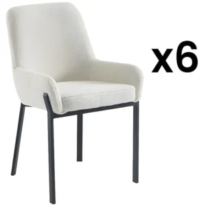 Set van 6 stoelen met armleuningen van boucléstof en metaal - Wit - CAROLONA PASCAL MORABITO