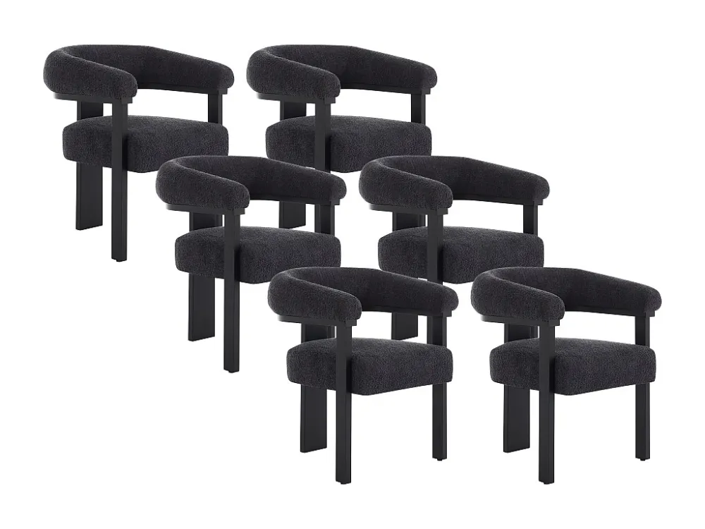 Set van 6 stoelen met armleuningen van boucléstof en heveahout - Zwart - LIVELIA PASCAL MORABITO