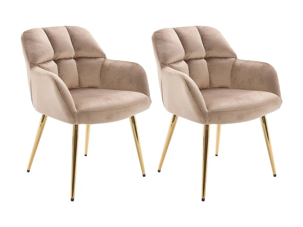 Set van 2 stoelen met armleuningen - Velours en goudkleurig metaal - Beige - PEGA PASCAL MORABITO