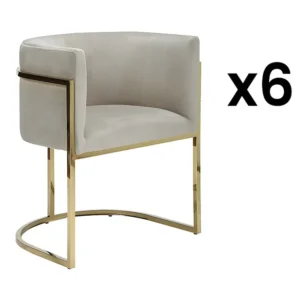 Set van 6 stoelen met armleuningen - Velours en roestvrij staal - Beige en goudkleurig - PERIA PASCAL MORABITO