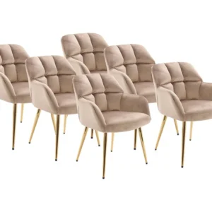 Set van 6 stoelen met armleuningen - Velours en goudkleurig metaal - Beige - PEGA PASCAL MORABITO