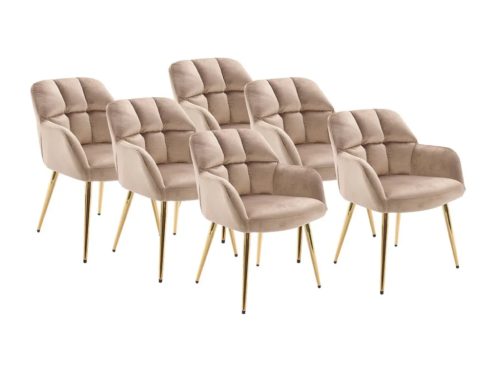 Set van 6 stoelen met armleuningen - Velours en goudkleurig metaal - Beige - PEGA PASCAL MORABITO