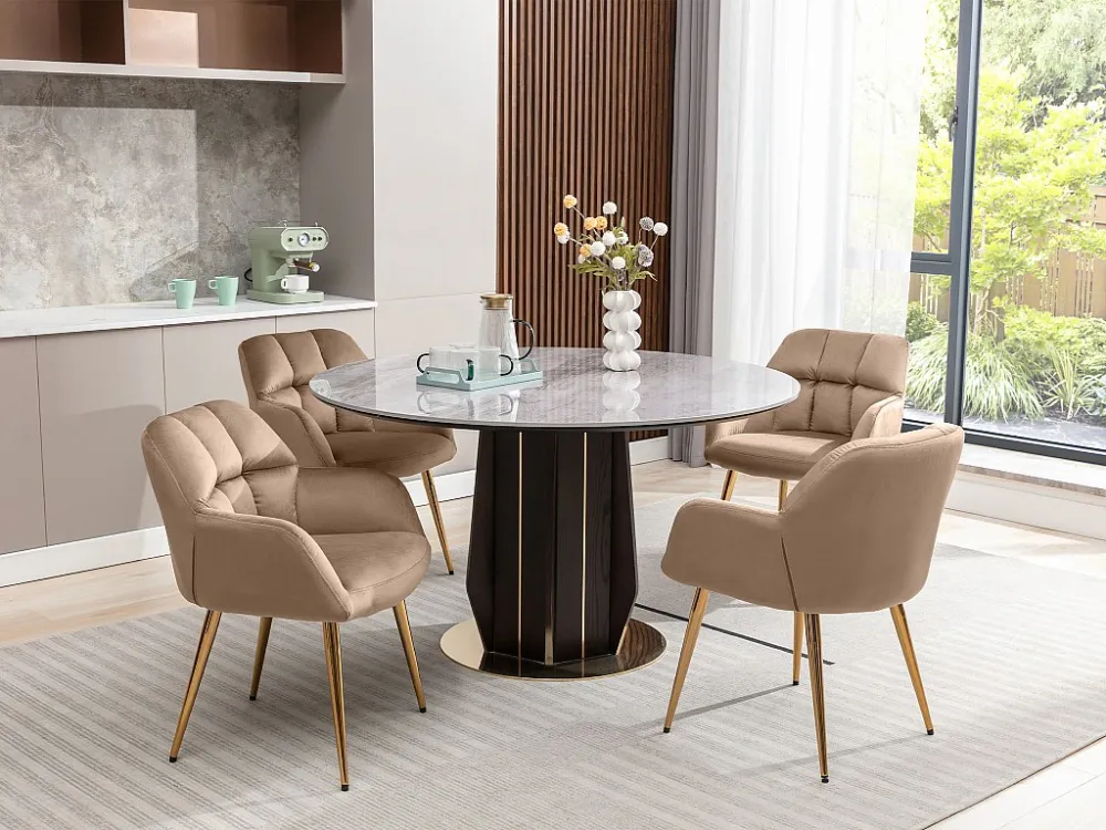 Set van 6 stoelen met armleuningen - Velours en goudkleurig metaal - Beige - PEGA PASCAL MORABITO