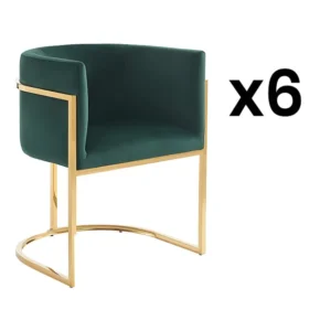 Set van 6 stoelen met armleuningen - Velours en roestvrij staal - Groen en goudkleurig - PERIA PASCAL MORABITO
