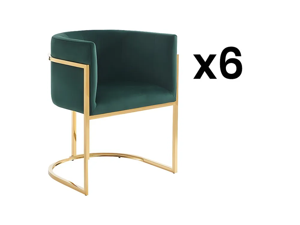 Set van 6 stoelen met armleuningen - Velours en roestvrij staal - Groen en goudkleurig - PERIA PASCAL MORABITO