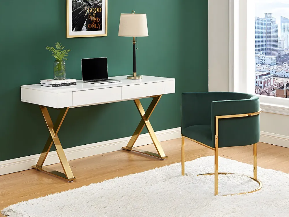 Set van 6 stoelen met armleuningen - Velours en roestvrij staal - Groen en goudkleurig - PERIA PASCAL MORABITO