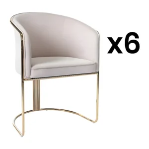 Set van 6 stoelen met fluweel en metalen armleuningen - Beige en goud - JOSETHE PASCAL MORABITO