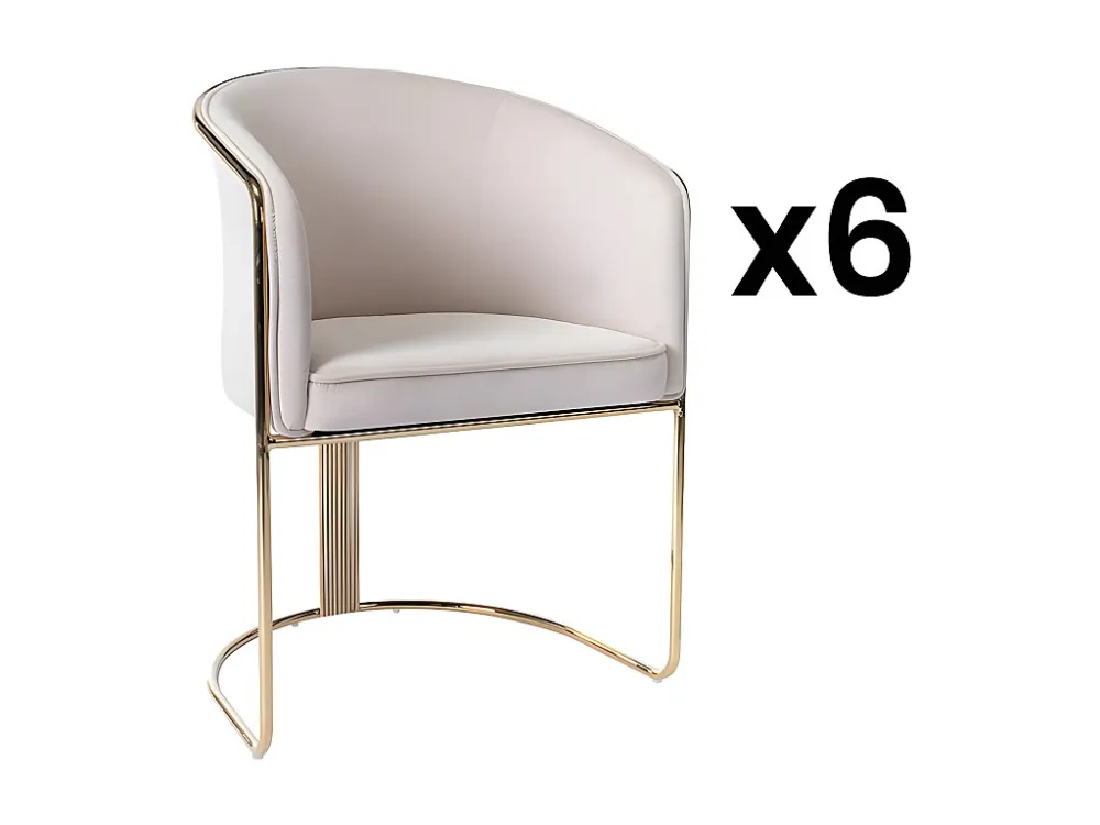 Set van 6 stoelen met fluweel en metalen armleuningen - Beige en goud - JOSETHE PASCAL MORABITO