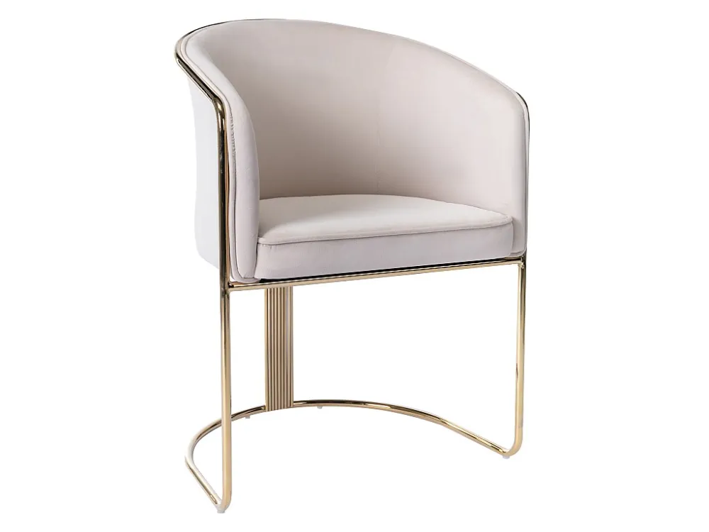 Set van 6 stoelen met fluweel en metalen armleuningen - Beige en goud - JOSETHE PASCAL MORABITO