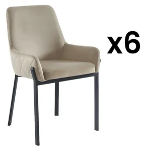 Set van 6 stoelen met fluweel en metalen armleuningen - Beige - CAROLONA - Koop nu online PASCAL MORABITO