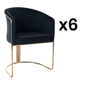 Set van 6 stoelen met fluweel en metalen armleuningen - Zwart en goud - JOSETHE PASCAL MORABITO