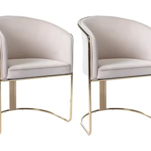 Set van 2 stoelen met fluweel en metalen armleuningen - Beige en goud - JOSETHE PASCAL MORABITO