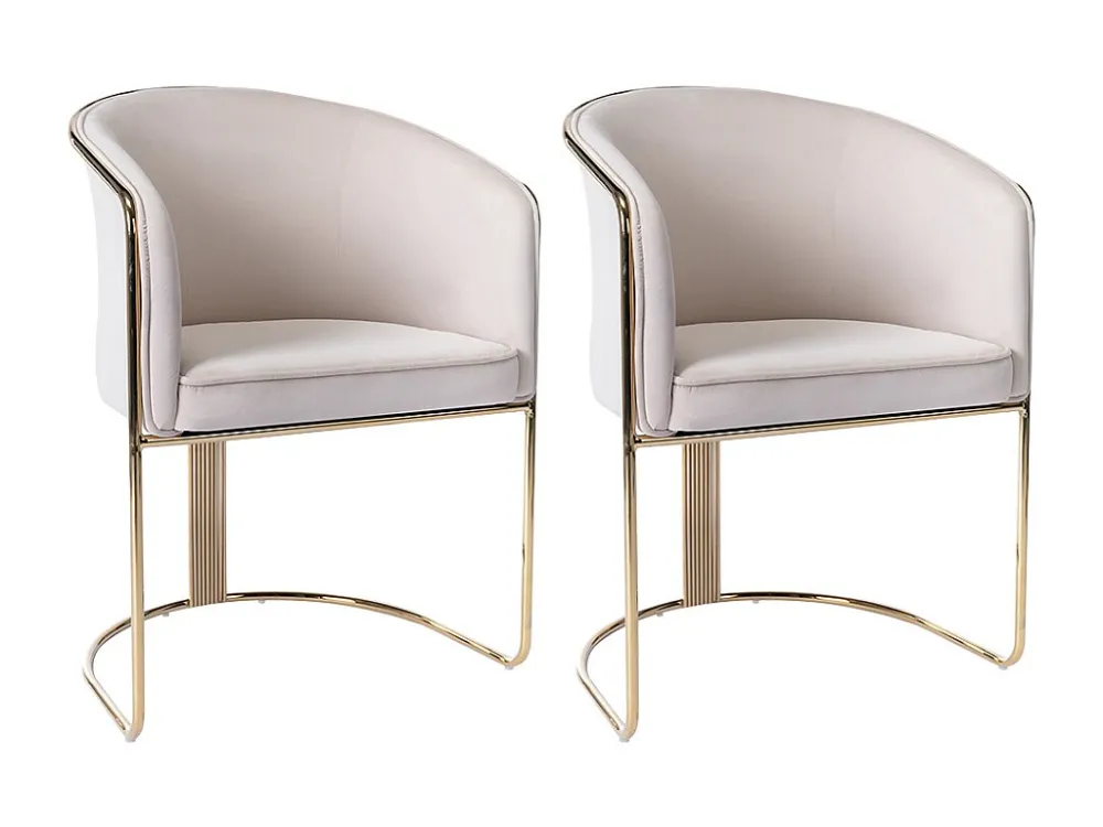 Set van 2 stoelen met fluweel en metalen armleuningen - Beige en goud - JOSETHE PASCAL MORABITO