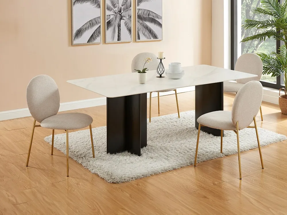 Set van 6 stoelen met stoffen bekleding en goudkleurig metaal – Beige – ASTRENA PASCAL MORABITO