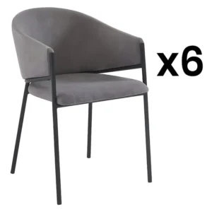 Set van 6 stoelen met stoffen en metalen armleuningen - Grijs - ORDIDA - Koop nu online PASCAL MORABITO