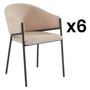 Set van 6 stoelen met stoffen en metalen armleuningen - Beige - ORDIDA - Koop nu online PASCAL MORABITO