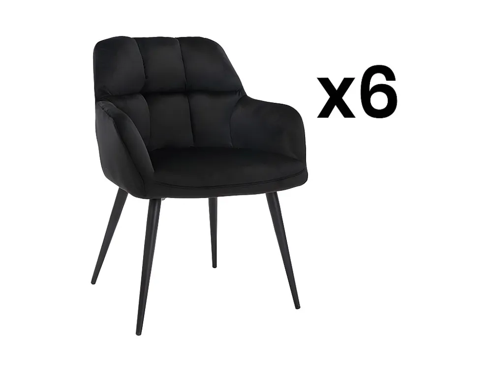 Set van 6 stoelen PEGA - Met armleuningen - Fluweel en metaal - Zwart - Koop nu online PASCAL MORABITO