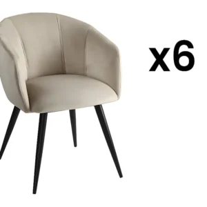 Set van 6 stoelen VADIM - Fluweel en metaal - Beige - Koop nu uw online meubelshop PASCAL MORABITO