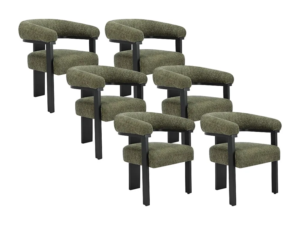 Set van 6 stoelen van boucléstof en heveahout - Kaki en zwart - LIVELIA PASCAL MORABITO