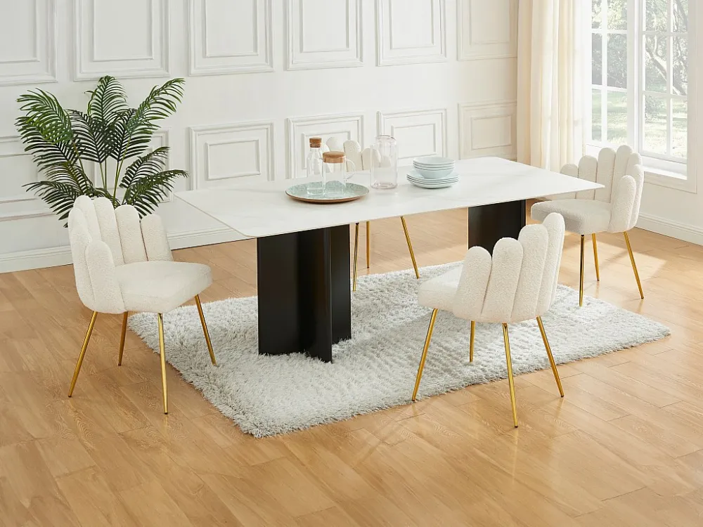 Set van 6 stoelen van boucléstof en metaal - Crèmewit - ALTINAM van Pascal MORABITO
