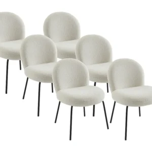 Set van 6 stoelen van boucléstof en zwart metaal - Crèmewit - CURLYN PASCAL MORABITO