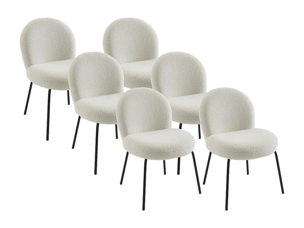 Set van 6 stoelen van boucléstof en zwart metaal - Crèmewit - CURLYN PASCAL MORABITO
