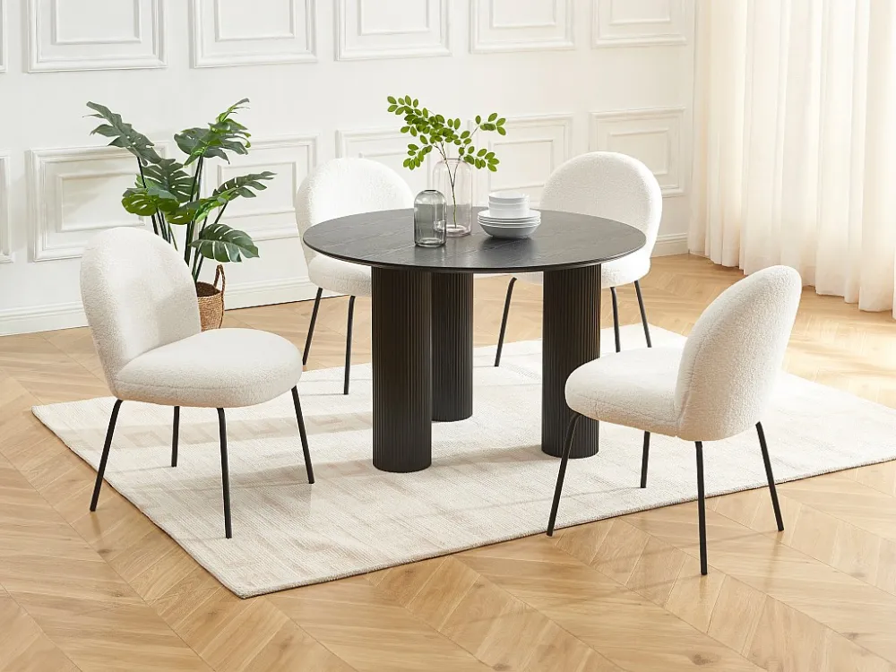 Set van 6 stoelen van boucléstof en zwart metaal - Crèmewit - CURLYN PASCAL MORABITO