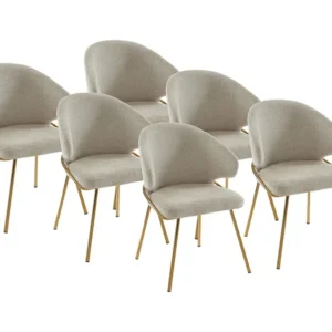 Set van 6 stoelen van stof en goudkleurig metaal - Beige - LUXIVA PASCAL MORABITO