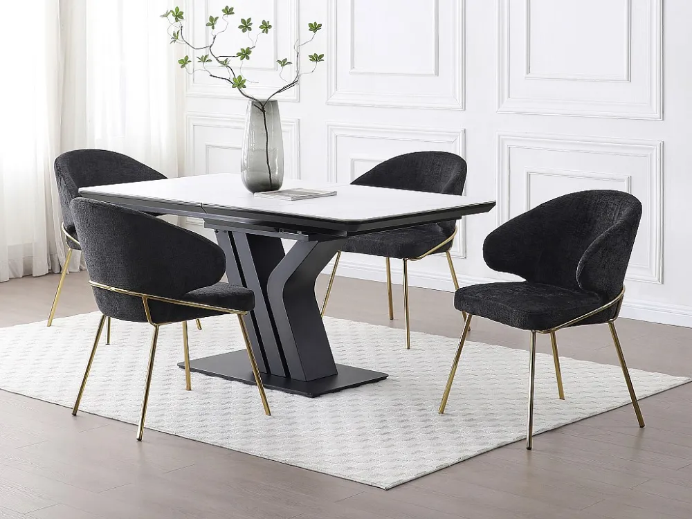 Set van 6 stoelen van stof en goudkleurig metaal - Zwart - LUXIVA PASCAL MORABITO