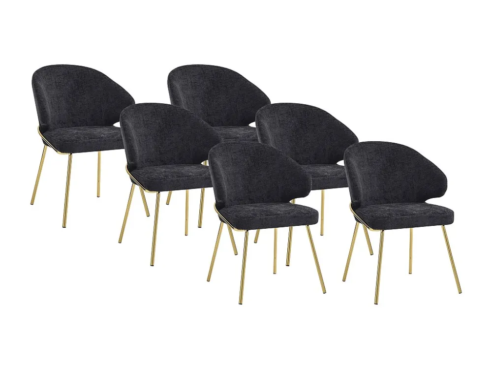 Set van 6 stoelen van stof en goudkleurig metaal - Zwart - LUXIVA PASCAL MORABITO