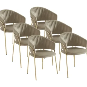 Set van 6 stoelen van velours en goudkleurig metaal - Beige - MADOLIA PASCAL MORABITO