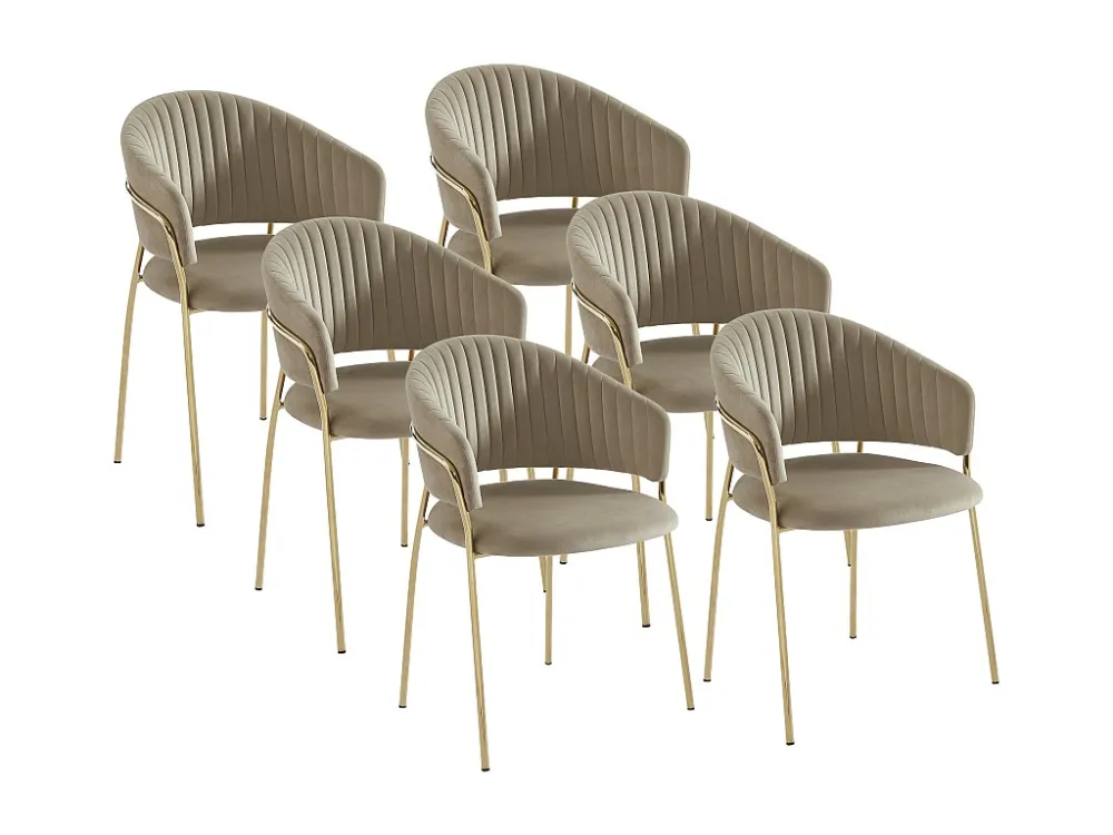 Set van 6 stoelen van velours en goudkleurig metaal - Beige - MADOLIA PASCAL MORABITO