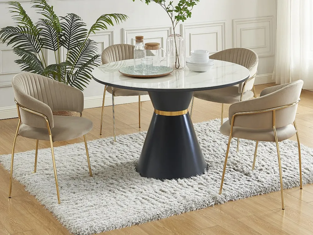 Set van 6 stoelen van velours en goudkleurig metaal - Beige - MADOLIA PASCAL MORABITO