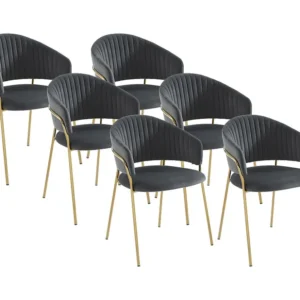 Set van 6 stoelen van velours en goudkleurig metaal - Grijs - MADOLIA PASCAL MORABITO