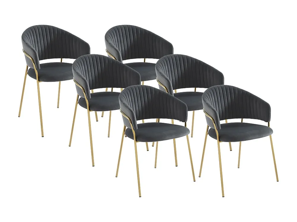 Set van 6 stoelen van velours en goudkleurig metaal - Grijs - MADOLIA PASCAL MORABITO