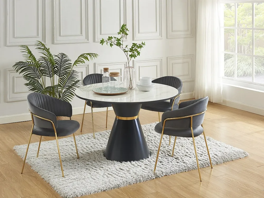Set van 6 stoelen van velours en goudkleurig metaal - Grijs - MADOLIA PASCAL MORABITO