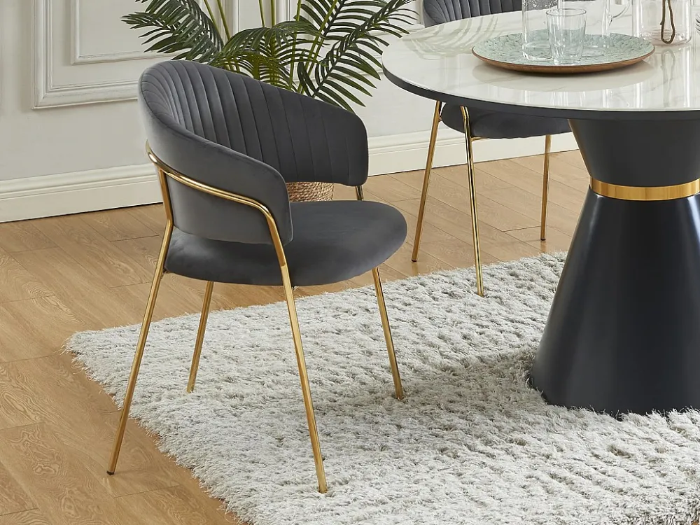 Set van 6 stoelen van velours en goudkleurig metaal - Grijs - MADOLIA PASCAL MORABITO