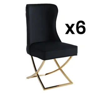 Set van 6 stoelen van velours en roestvrij staal - Zwart en goudkleurig - MARELANO PASCAL MORABITO