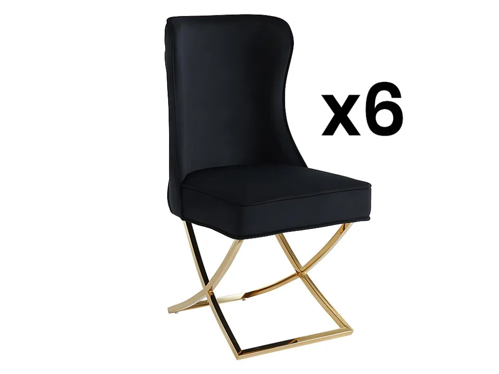 Set van 6 stoelen van velours en roestvrij staal - Zwart en goudkleurig - MARELANO PASCAL MORABITO