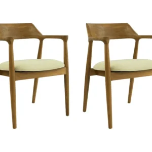 Set van 2 stoelen met armleuningen teak en stof - Houtlook en crème - SOUADY - Koop nu