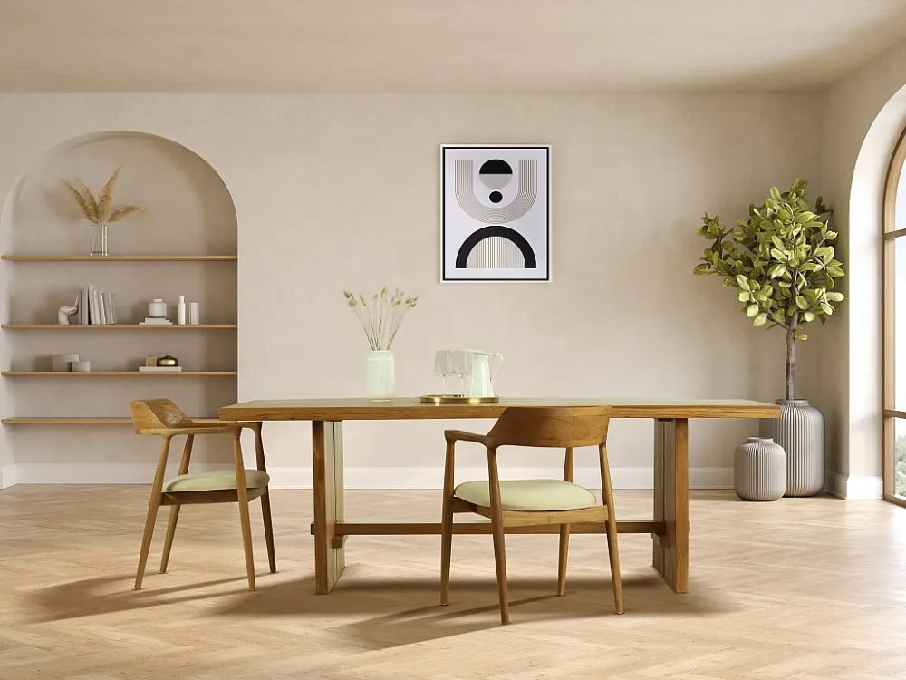 Set van 2 stoelen met armleuningen teak en stof - Houtlook en crème - SOUADY - Koop nu