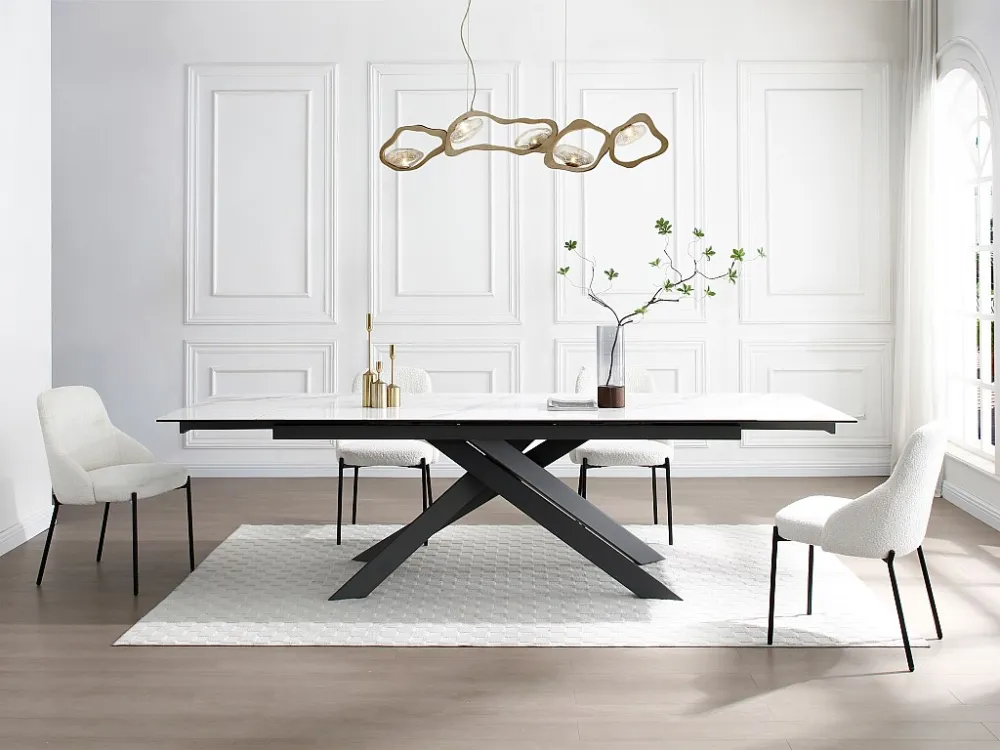 Set van 6 stoelen bouclé en zwart metaal - Wit - LIAMONA