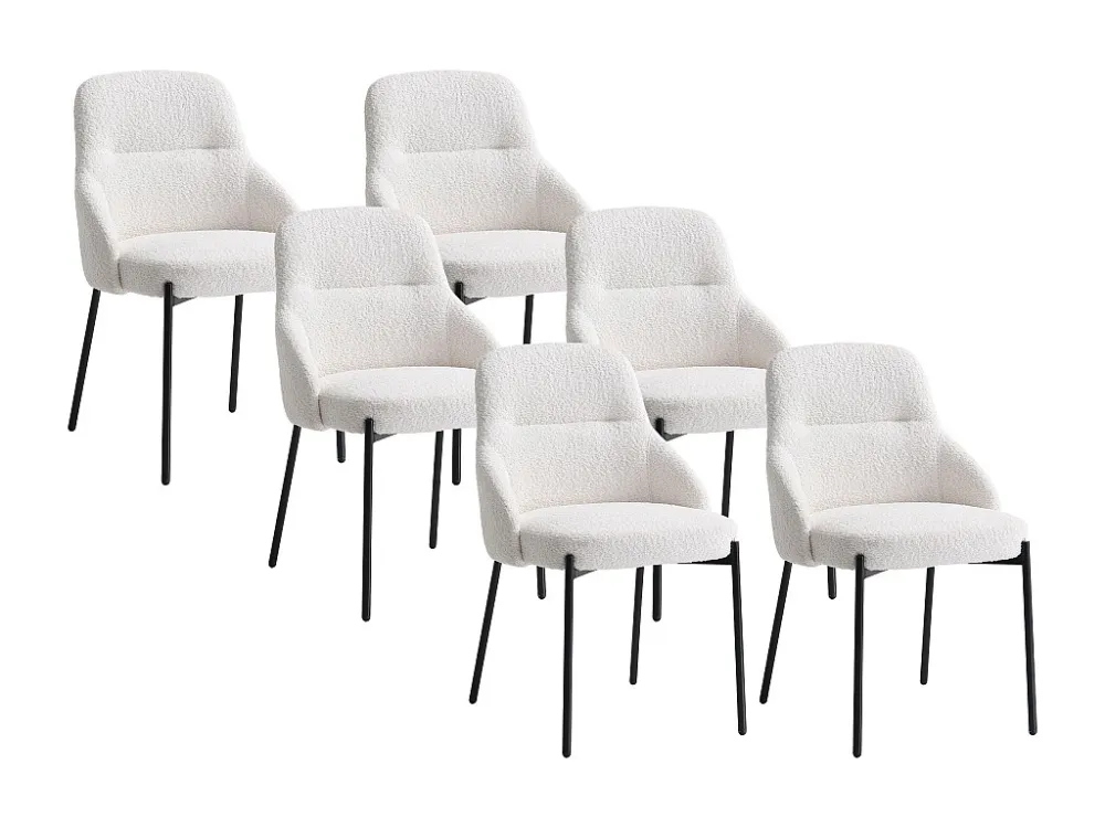 Set van 6 stoelen bouclé en zwart metaal - Wit - LIAMONA