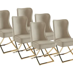 Set van 6 stoelen fluweel en goudkleurig roestvrij staal - Beige - MARELANO