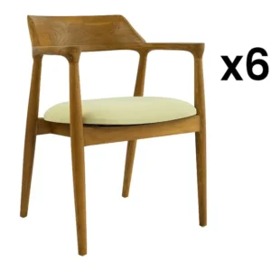 Set van 6 stoelen met armleuningen teak en stof - Houtlook en crème - SOUADY - Koop nu