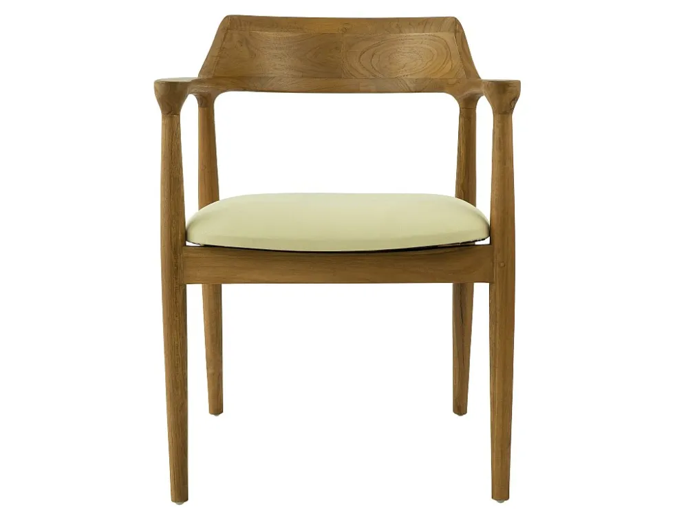 Set van 6 stoelen met armleuningen teak en stof - Houtlook en crème - SOUADY - Koop nu