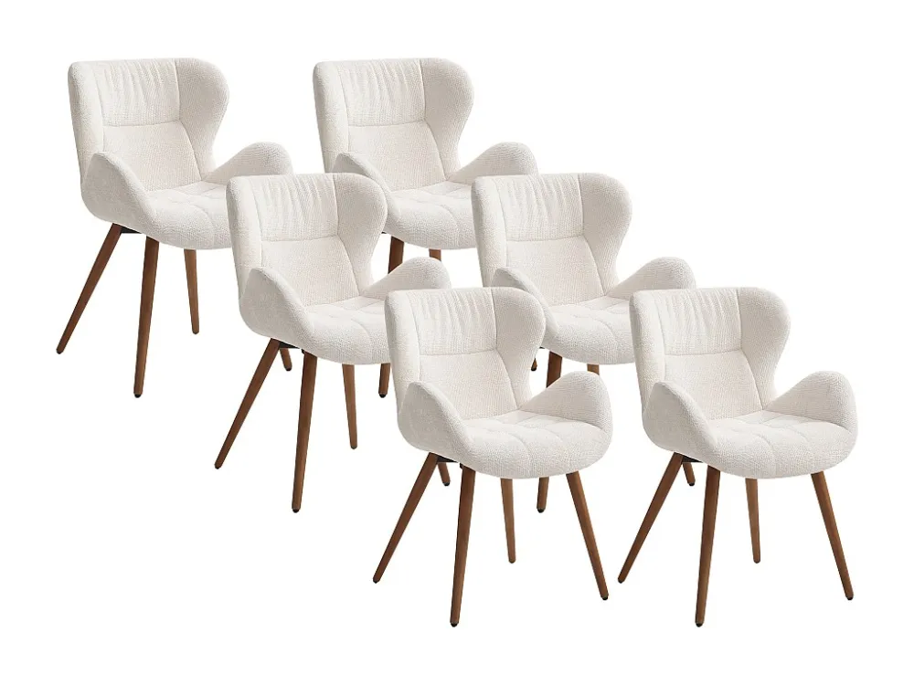 Set van 6 stoelen met armleuningen textuurstof en beukenhout - Crème - MENIOLI