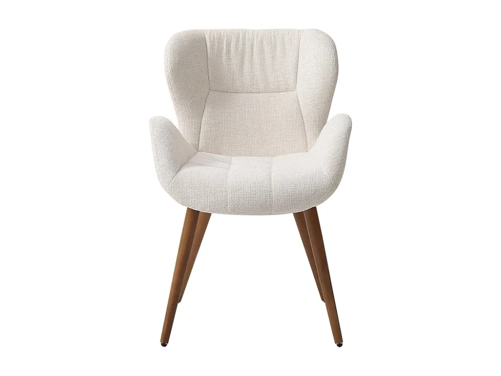 Set van 6 stoelen met armleuningen textuurstof en beukenhout - Crème - MENIOLI