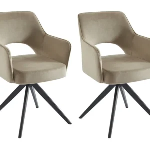 Set van 2 draaibare stoelen met armleuningen van velours en zwart metaal - Beige - KONYA