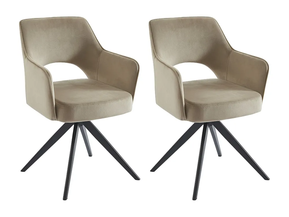 Set van 2 draaibare stoelen met armleuningen van velours en zwart metaal - Beige - KONYA